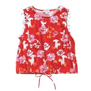 MARC NEW YORK red floral tassel trim tank top with drawstring waist size Large